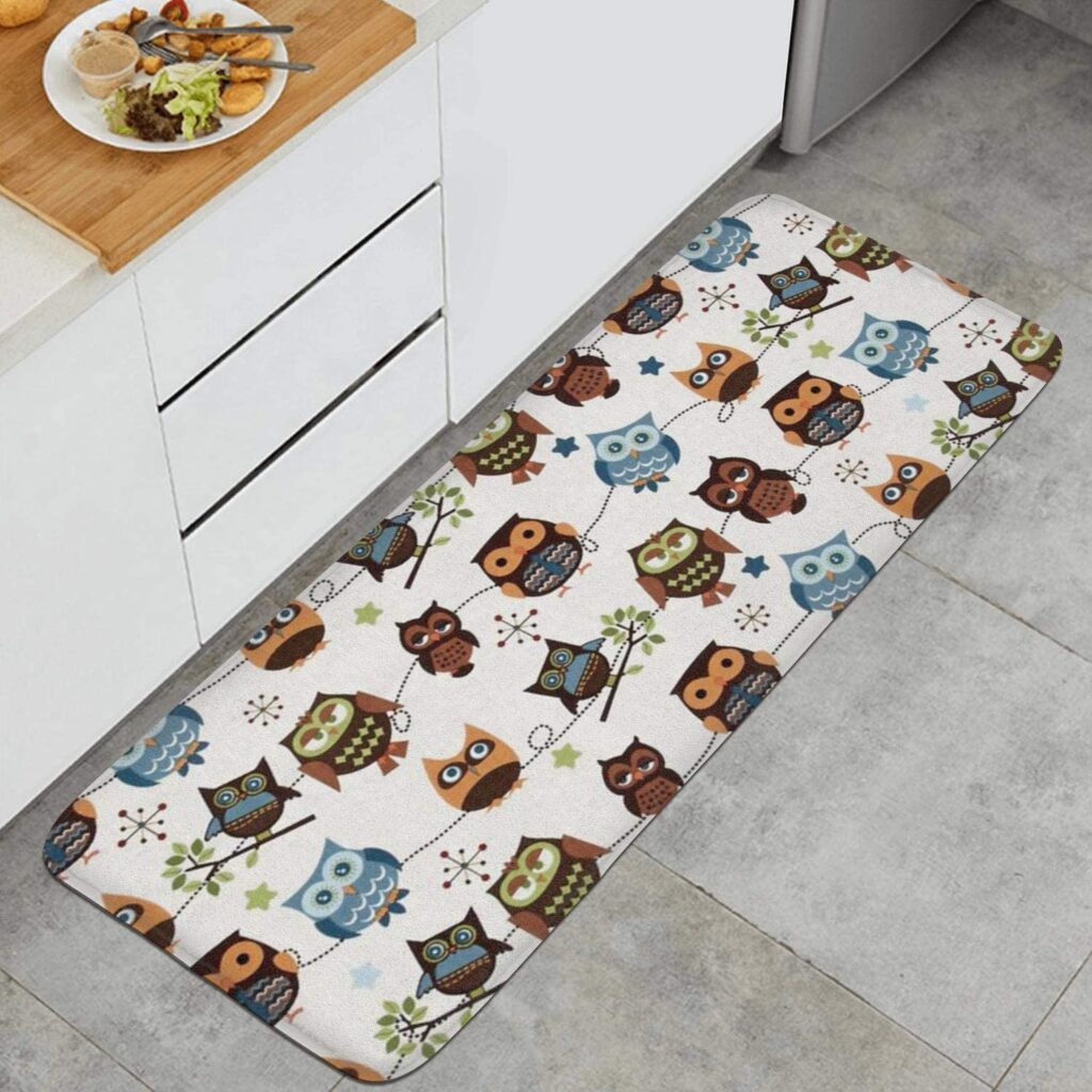 Owl Hoot Roll Call Cream Kitchen Mat 