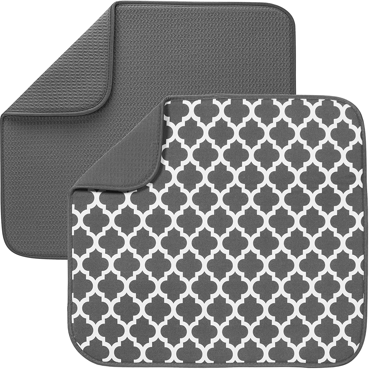 S&T Inc Absorbent Kitchen Counter Mat - Grey with white Tile Pattern