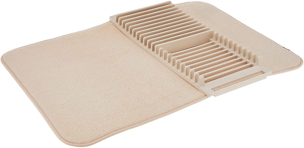 Umbra Dish Drying Kitchen Counter Mat in Beige with Holder for Dishes