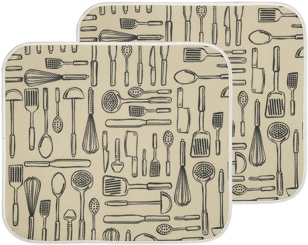 mDesign Kitchen Countar Mat with Kitchen Utensils Pattern